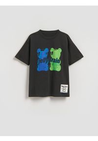 Reserved - Bawełniany t-shirt z nadrukiem - czarny. Kolor: czarny. Materiał: bawełna. Wzór: nadruk #1