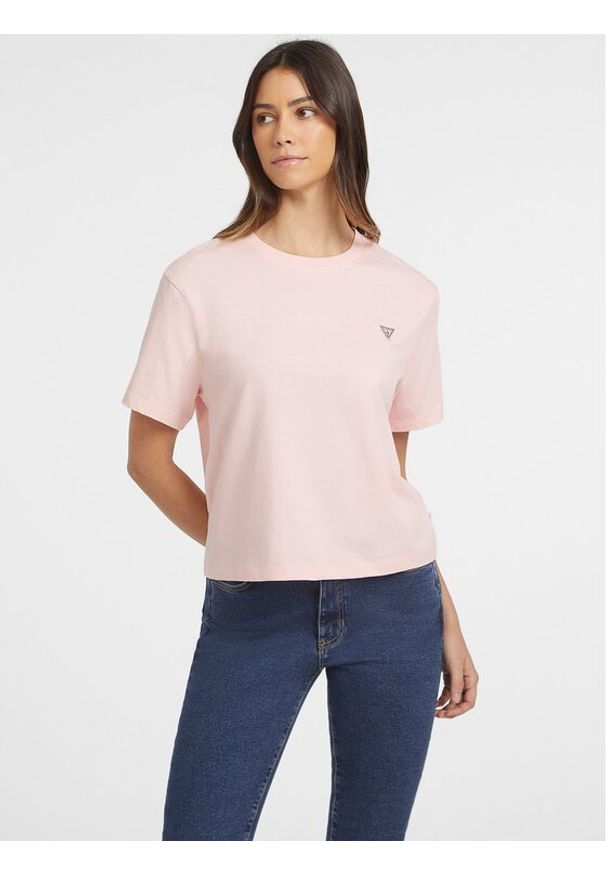 Guess Jeans T-Shirt W4YI05 K8HM0 Różowy Regular Fit. Kolor: różowy. Materiał: bawełna