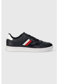 TOMMY HILFIGER - Tommy Hilfiger sneakersy skórzane COURT CUPSOLE RETRO LTH STRIPES kolor granatowy FM0FM04828. Nosek buta: okrągły. Zapięcie: sznurówki. Kolor: niebieski. Materiał: skóra