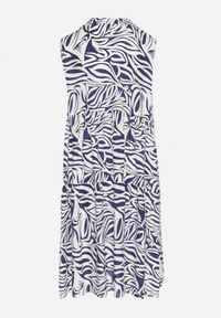 Born2be - Granatowa Bawełniana Rozkloszowana Sukienka z Geometrycznym Wzorem Annivaria. Okazja: na co dzień. Typ kołnierza: dekolt w kształcie V. Kolor: niebieski. Materiał: bawełna. Wzór: geometria. Typ sukienki: rozkloszowane. Styl: elegancki, casual, klasyczny #3