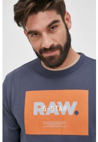 G-Star RAW - G-Star Raw bluza męska kolor granatowy z nadrukiem. Kolor: niebieski. Materiał: włókno, materiał, dzianina. Wzór: nadruk