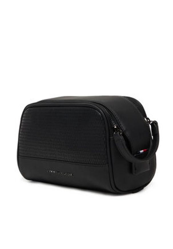 TOMMY HILFIGER - Tommy Hilfiger Kosmetyczka Metal Logo Woven Washbag AM0AM14098 Czarny. Kolor: czarny. Materiał: skóra