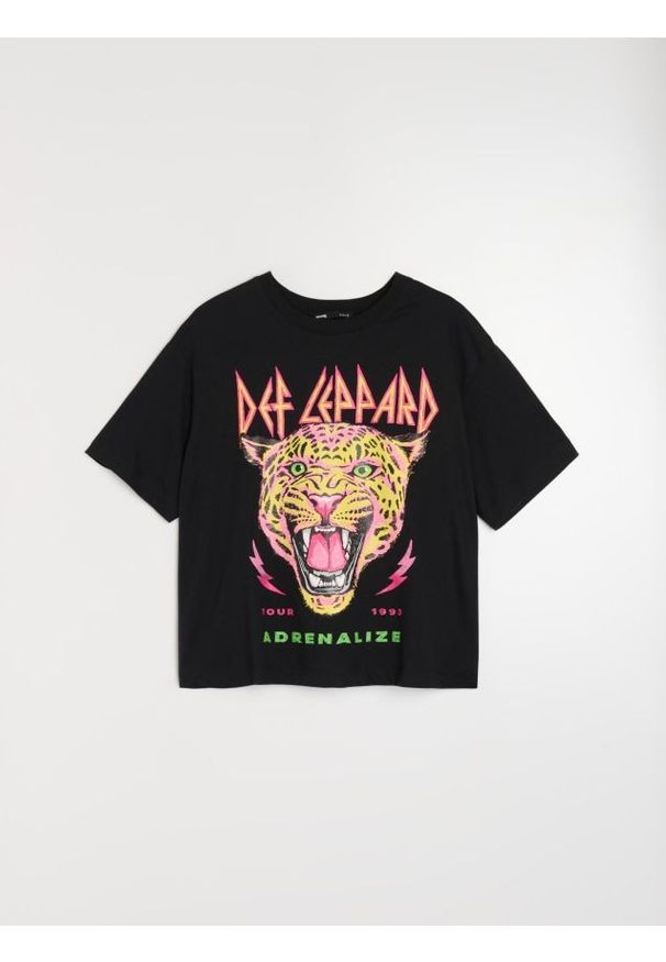Sinsay - Bawełniana koszulka z nadrukiem Def Leppard - czarny. Kolor: czarny. Materiał: bawełna. Wzór: nadruk