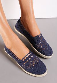 Born2be - Granatowe Ażurowe Espadryle z Plecionką z Juty Adateia. Kolor: niebieski. Wzór: ażurowy. Sezon: lato. Styl: boho #1