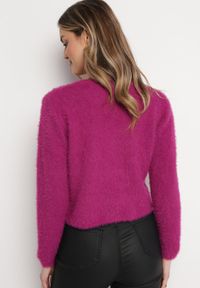 Born2be - Fioletowy Sweter z Dłuższym Włosiem i Kryształkami Hennilla. Kolekcja: plus size. Kolor: fioletowy. Materiał: dzianina. Długość rękawa: długi rękaw. Długość: długie #5
