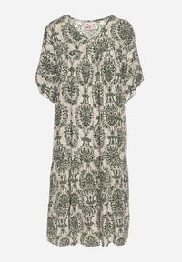 Born2be - Ciemnozielona Sukienka z Bawełną w Abstrakcyjny Wzór Filindela. Okazja: na co dzień, na spacer. Kolor: zielony. Materiał: bawełna. Wzór: aplikacja. Styl: klasyczny, casual, elegancki #6