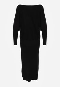 Born2be - Czarna Dzianinowa Sukienka z Wiskozą o Nietoperzowym Kroju z Dekoltem w Łódkę Tisan. Okazja: na co dzień, na spotkanie biznesowe. Typ kołnierza: dekolt w łódkę. Kolor: czarny. Materiał: dzianina, wiskoza. Styl: casual, biznesowy #3
