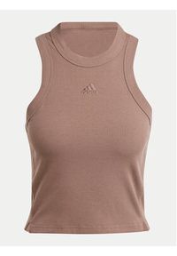 Adidas - adidas Top Lounge IY6733 Brązowy Slim Fit. Kolor: brązowy. Materiał: bawełna, wiskoza #5