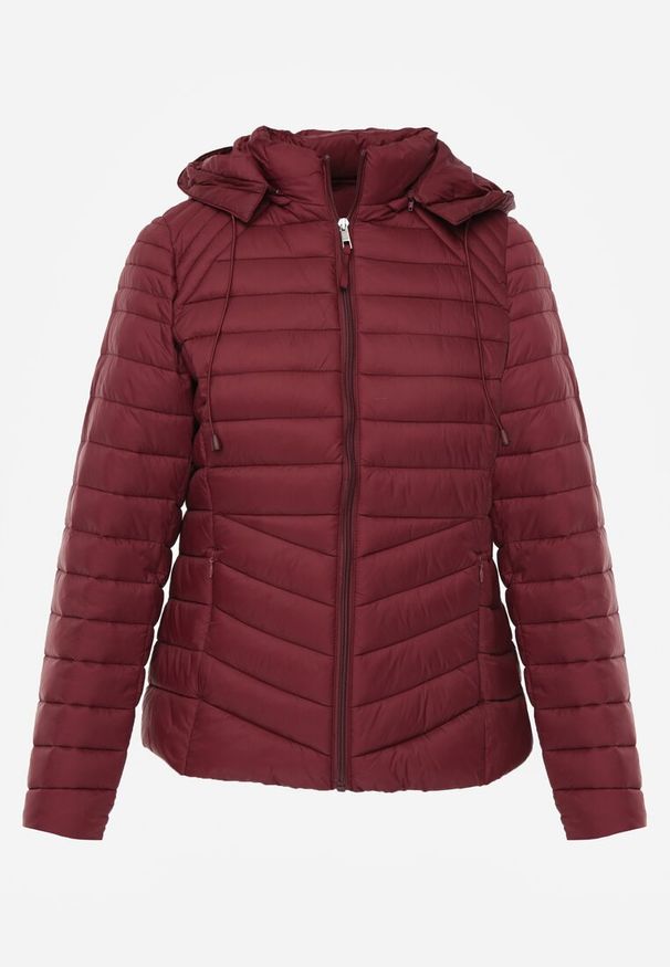 Renee - Bordowa Przejściowa Kurtka Pikowana z Kapturem z Możliwością Odpięcia Pretiga. Okazja: na spacer. Typ kołnierza: kaptur. Kolor: czerwony. Materiał: jeans, nylon