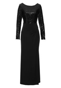 Długa sukienka z cekinami bonprix czarny. Kolor: czarny. Długość: maxi #1