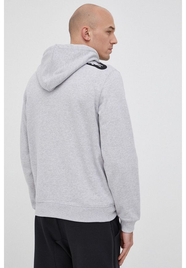 Lacoste Bluza bawełniana męska kolor szary z kapturem z aplikacją. Okazja: na co dzień. Typ kołnierza: kaptur. Kolor: szary. Materiał: bawełna. Wzór: aplikacja. Styl: casual