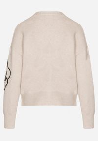 Born2be - Beżowy Kardigan na Guziki w Haftowane Kwiaty Tustara. Okazja: na co dzień. Kolor: beżowy. Materiał: jeans. Wzór: kwiaty, haft. Styl: casual #6