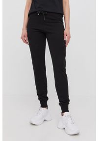 Love Moschino spodnie damskie kolor czarny gładkie. Kolor: czarny. Wzór: gładki