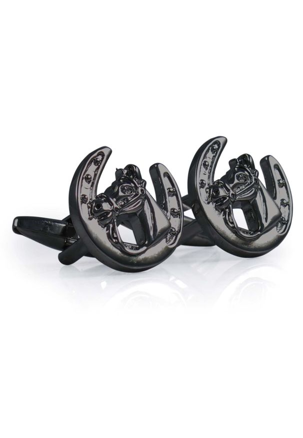 Adam Collection - Grafitowe spinki do mankietów - koń w podkowie A273. Kolor: szary