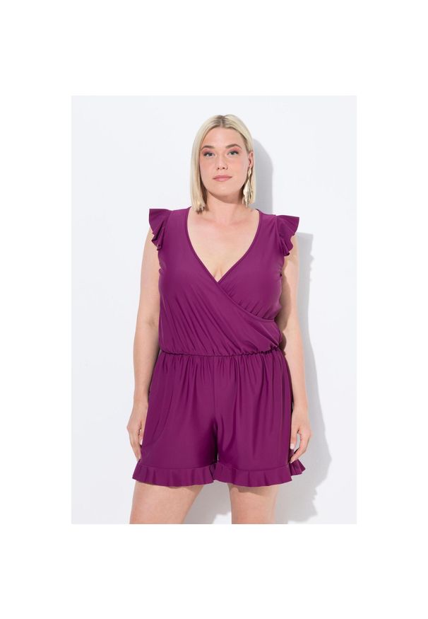ULLA POPKEN - Damski Strój kąpielowy szorty miękkie miseczki rękaw motylek z recyklingu. Kolekcja: plus size. Kolor: różowy. Materiał: elastan, poliamid, materiał