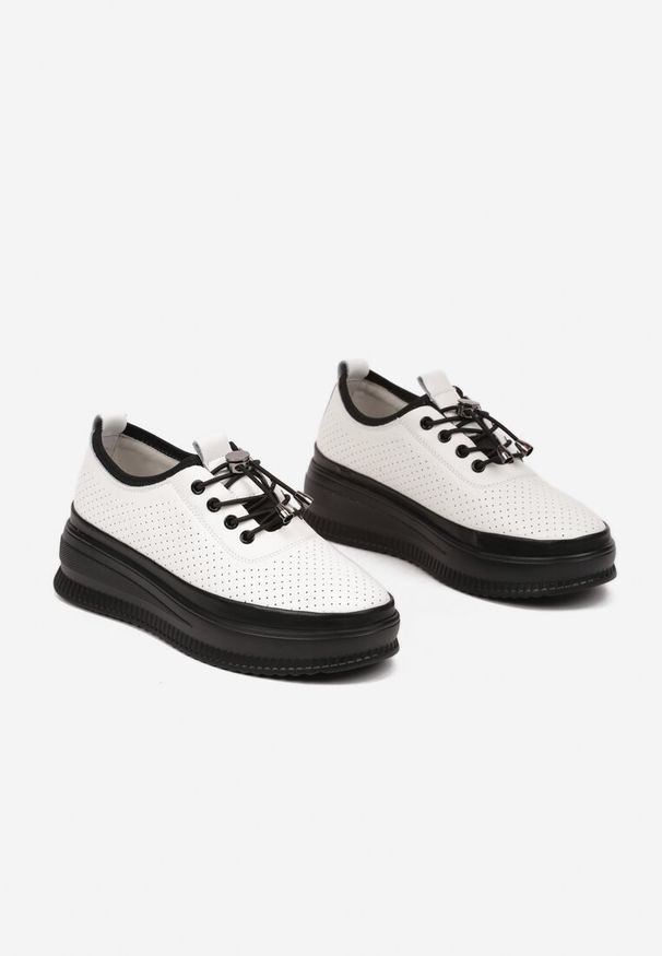 Born2be - Białe Skórzane Półbuty z Perforacją i Skórzaną Wkładką Melzedra. Okazja: na co dzień. Zapięcie: sznurówki. Kolor: biały. Materiał: skóra. Styl: casual, elegancki, klasyczny