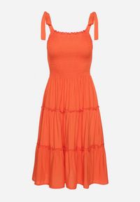 Born2be - Pomarańczowa Rozkloszowana Sukienka z Wiskozą na Wiązanych Ramiączkach Aralisse. Okazja: na co dzień. Typ kołnierza: dekolt kwadratowy. Kolor: pomarańczowy. Materiał: wiskoza. Długość rękawa: na ramiączkach. Typ sukienki: rozkloszowane. Styl: klasyczny, casual #3