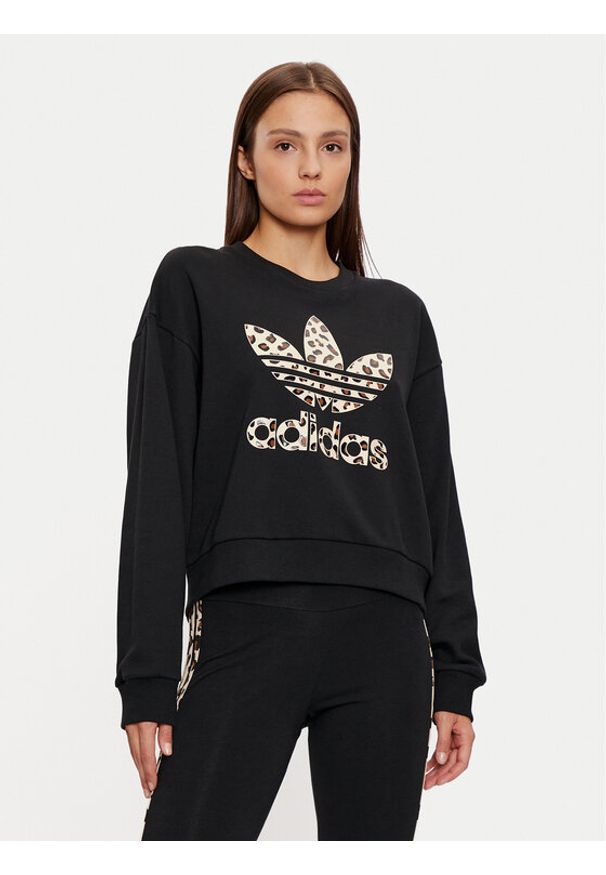 Adidas - adidas Bluza Leopard IW8480 Czarny Loose Fit. Kolor: czarny. Materiał: bawełna