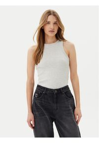 Pieces Top May 17154480 Szary Slim Fit. Kolor: szary. Materiał: bawełna
