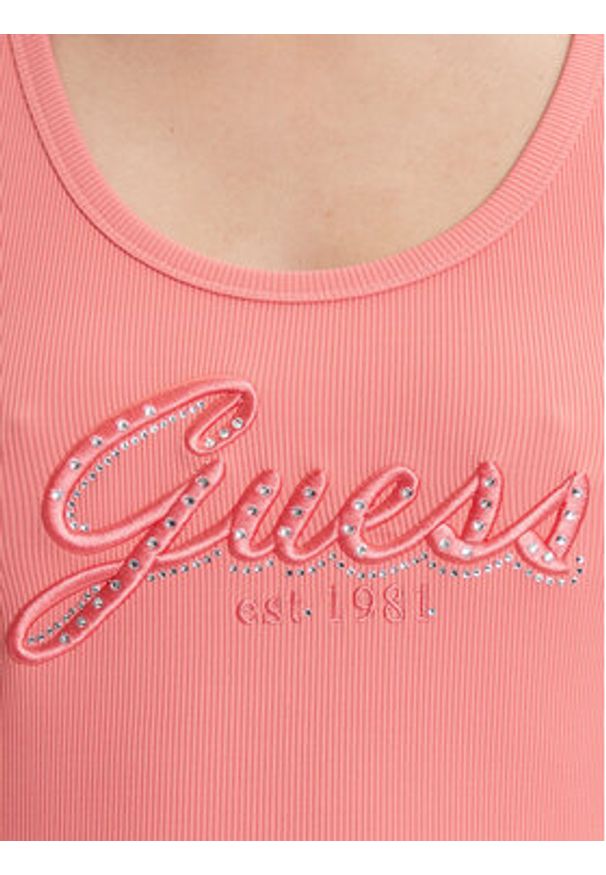 Guess Top W5YP00 KCXJ2 Różowy Regular Fit. Kolor: różowy. Materiał: syntetyk
