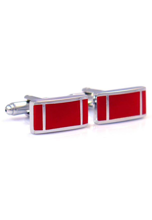 Modini - Srebrno-czerwone spinki do mankietów z pionowymi paskami N18. Kolor: srebrny, wielokolorowy, czerwony. Materiał: materiał