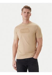 Karl Lagerfeld - KARL LAGERFELD T-Shirt 755060 562242 Beżowy Regular Fit. Typ kołnierza: dekolt w karo. Kolor: beżowy. Materiał: bawełna #1