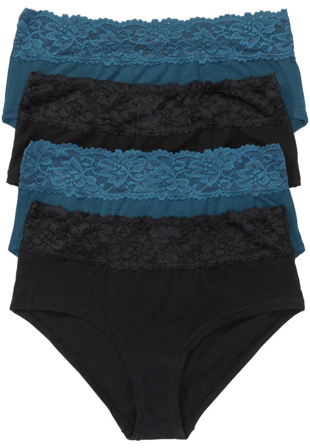 bonprix - "Figi ""maxi panty"" (4 pary)". Kolor: czarny. Materiał: koronka. Wzór: haft, koronka