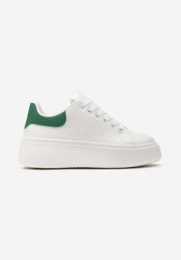 Renee - Biało-Zielone Sneakersy na Grubej Podeszwie Yarna. Okazja: na co dzień. Kolor: biały #5