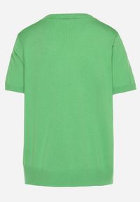 Born2be - Zielony Wiskozowy T-shirt Ozdobiony Cyrkoniami Nililena. Okazja: na co dzień. Typ kołnierza: dekolt w łódkę. Kolor: zielony. Materiał: wiskoza. Wzór: aplikacja. Styl: klasyczny, casual, elegancki, wizytowy #5