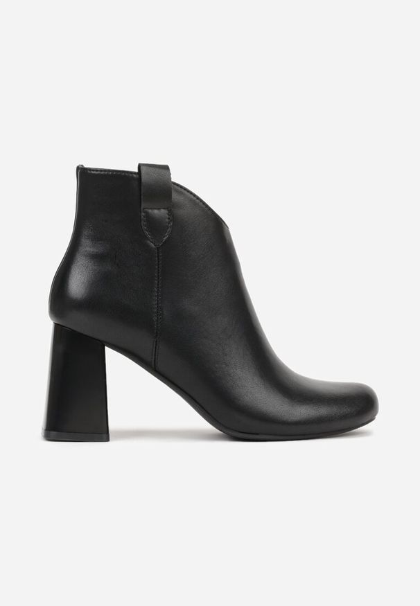 Born2be - Czarne Eleganckie Botki ze Skóry Naturalnej do Kostki na Słupku Salanae. Okazja: na co dzień. Zapięcie: zamek. Kolor: czarny. Materiał: skóra. Obcas: na słupku. Styl: elegancki