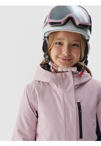 4F JUNIOR - Kurtka narciarska membrana 8000 dziewczęca - różowa. Kolor: różowy. Materiał: tkanina, poliester, syntetyk. Sezon: zima. Sport: narciarstwo
