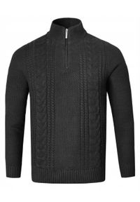 Bawełniany Sweter na Zamek, Wysoki Kołnierz - Pako Jeans - Czarny. Kolor: czarny. Materiał: bawełna. Sezon: wiosna, zima, jesień. Styl: elegancki, klasyczny #2