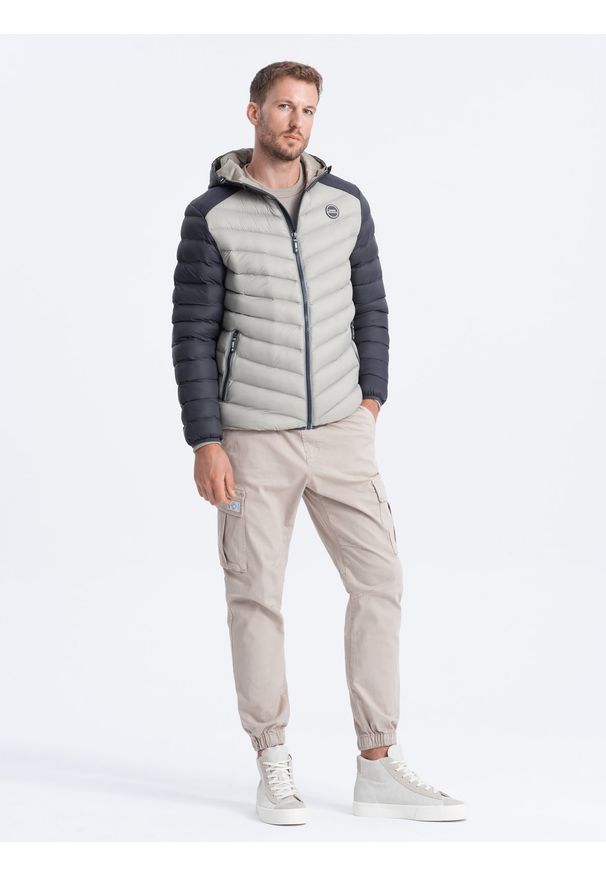 Ombre Clothing - Sportowa kurtka męska pikowana - popielata V11 - Rozmiar: M. Kolor: szary. Materiał: poliester. Styl: sportowy