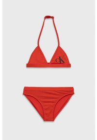 Calvin Klein Jeans dwuczęściowy strój kąpielowy dziecięcy kolor czerwony. Kolor: czerwony. Materiał: włókno, dzianina
