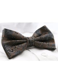 Mucha Męska z Białą Poszetką - Chattier - Brąz, Duże Paisley. Kolor: brązowy, beżowy, wielokolorowy. Materiał: poliester. Wzór: paisley. Styl: sportowy, elegancki