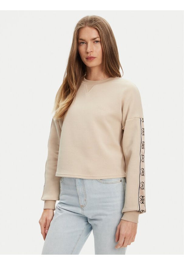 Guess Bluza V3BQ16 KB3P2 Beżowy Regular Fit. Kolor: beżowy. Materiał: syntetyk, bawełna