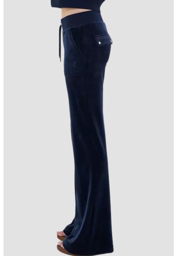 Juicy Couture - JUICY COUTURE Granatowe spodnie dresowe damskie Layla Low Rise Pocket, Rozmiar XS. Stan: obniżony. Kolor: niebieski. Materiał: dresówka