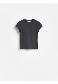 Reserved - T-shirt slim fit - ciemnoszary. Kolor: szary. Materiał: bawełna, elastan, dzianina
