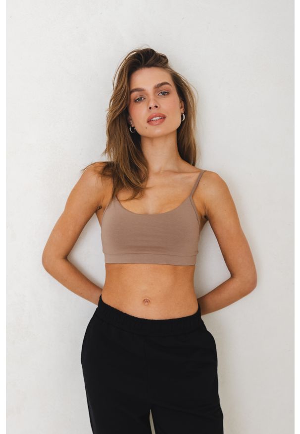 STANIK LEO TAUPE M - Flawless. Materiał: bawełna, elastan. Długość rękawa: na ramiączkach. Styl: klasyczny