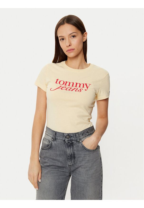 Tommy Jeans T-Shirt DW0DW19447 Żółty Slim Fit. Kolor: żółty. Materiał: bawełna