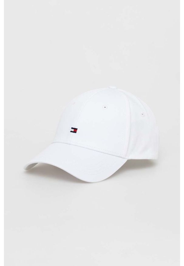 TOMMY HILFIGER - Tommy Hilfiger czapka z daszkiem bawełniana kolor biały gładka. Kolor: biały. Materiał: bawełna. Wzór: gładki