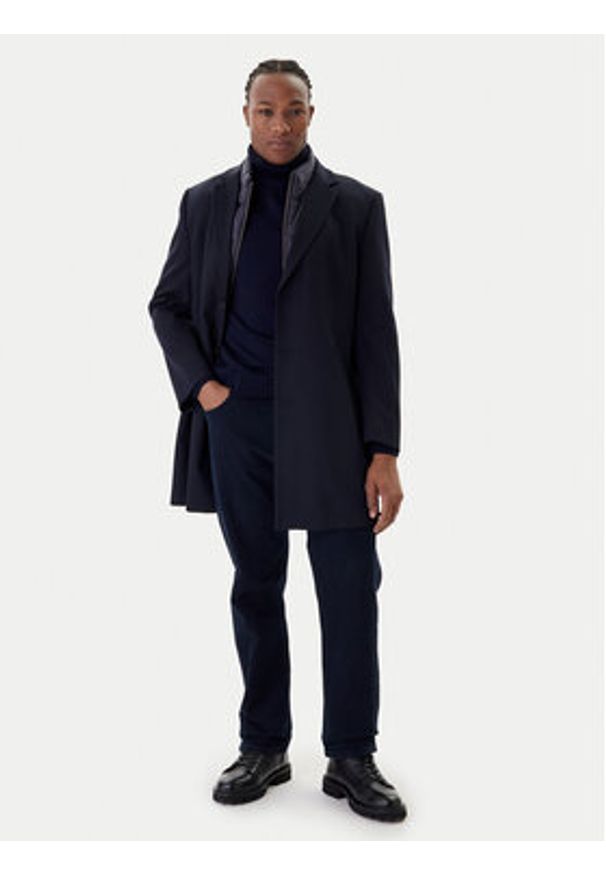 Bugatti Płaszcz wełniany 821628-84221 M Granatowy Regular Fit. Kolor: niebieski. Materiał: syntetyk