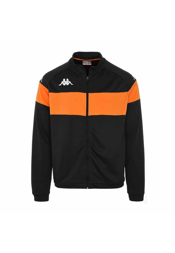 Kurtka z dresu Kappa Dacone. Kolor: wielokolorowy, czarny, pomarańczowy. Materiał: dresówka. Sport: piłka nożna, fitness