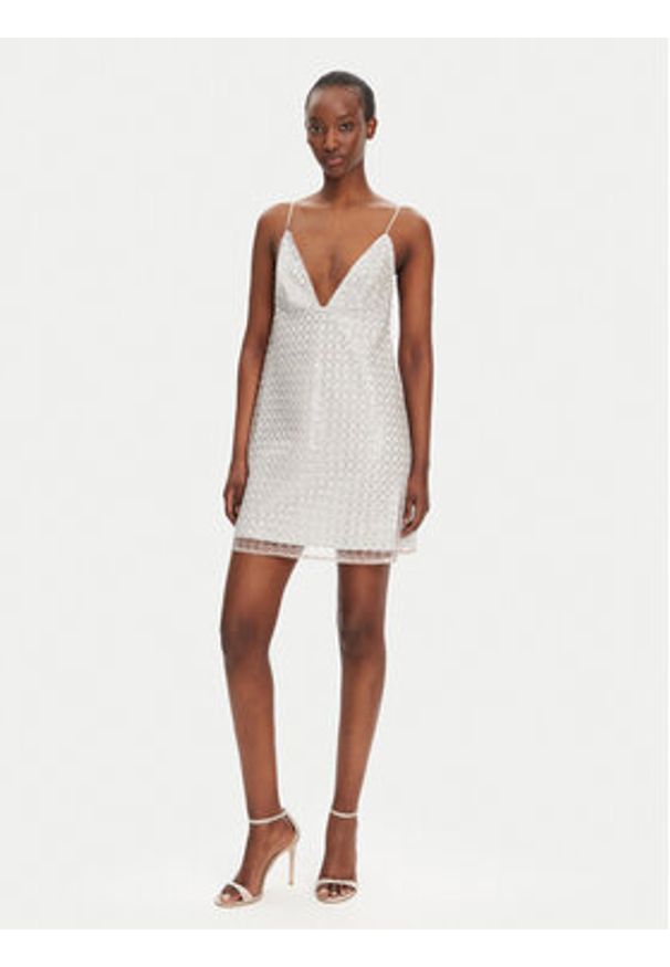 ROTATE Sukienka koktajlowa 113710800 Beżowy Slim Fit. Kolor: beżowy. Materiał: syntetyk. Styl: wizytowy