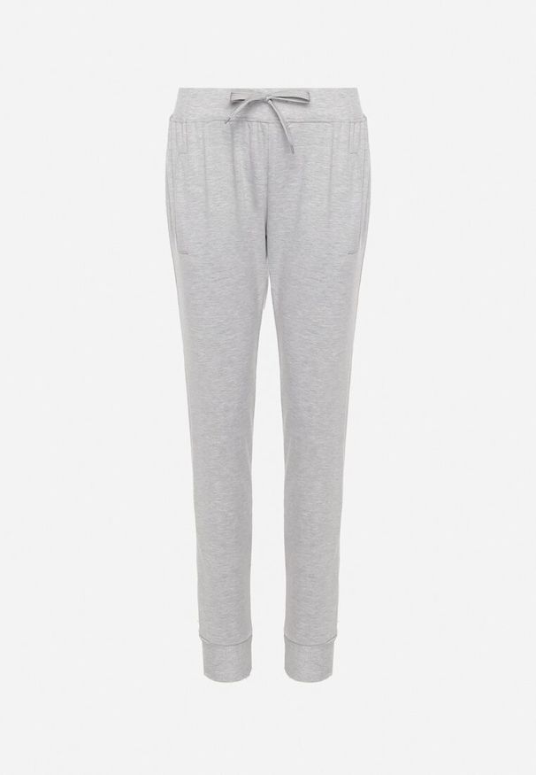 Born2be - Jasnoszare Spodnie Dresowe z Gumką w pasie i Troczkiem Halemia. Okazja: na co dzień. Kolor: szary. Materiał: dresówka. Długość: długie. Styl: elegancki, casual, sportowy
