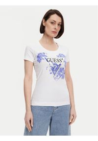 Guess T-Shirt W5GI08 J1314 Biały Slim Fit. Kolor: biały. Materiał: bawełna