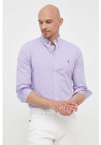 Polo Ralph Lauren koszula męska kolor fioletowy regular z kołnierzykiem button-down. Typ kołnierza: button down, polo. Kolor: fioletowy. Materiał: tkanina. Wzór: aplikacja #1