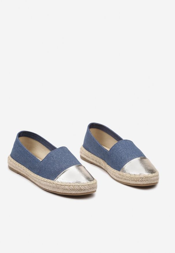 Born2be - Niebieskie Espadryle na Plecionej Podeszwie z Połyskującym Noskiem Effiza. Okazja: do pracy. Kolor: niebieski. Materiał: len. Sezon: lato. Obcas: na obcasie. Wysokość obcasa: niski