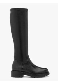 Ryłko - Czarne kozaki z elastyczną cholewką na lekkim spodzie. Nosek buta: okrągły. Zapięcie: zamek. Kolor: czarny. Materiał: skóra. Szerokość cholewki: normalna. Obcas: na obcasie. Styl: street. Wysokość obcasa: średni #1