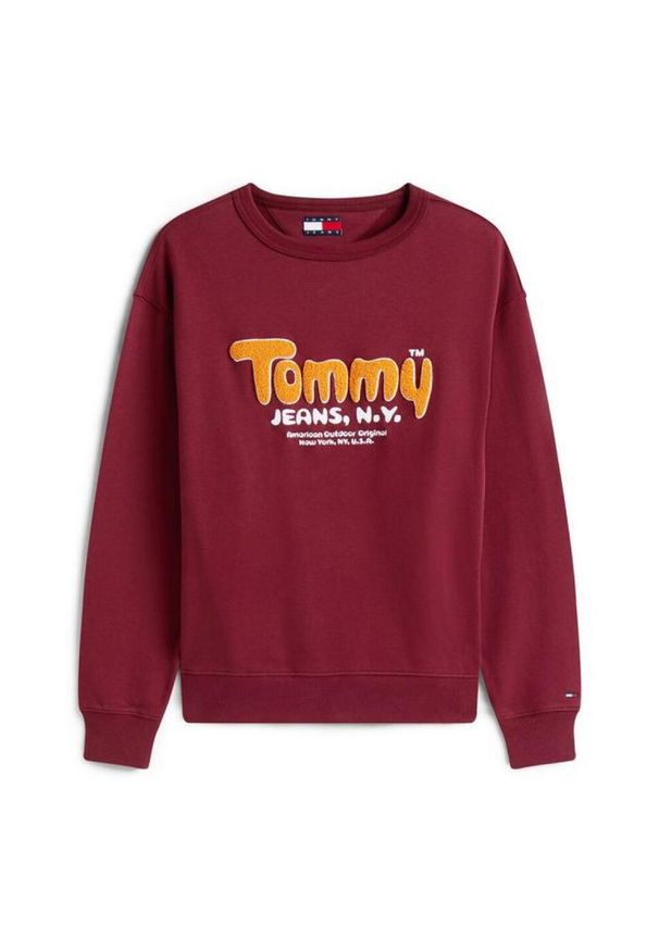 TOMMY HILFIGER - Bluza polarowa TOMMY JEANS TJM RLX BOUCLE FNT PLY C Bordeaux. Kolor: czerwony. Materiał: polar, jeans